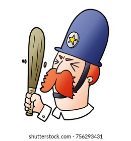 Cartoon Policeman Waving Baton