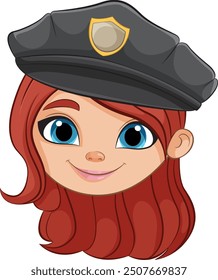 Cartoon policewoman with red hair and hat