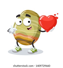 cartoon polished gemstone mineral onyx character mascot keeps the heart on white background