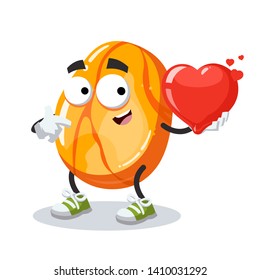 cartoon polished gemstone succinite amber character mascot keeps the heart on white background