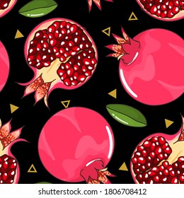 Cartoon pomegranate seamless pattern. Trendy fruit pattern for textile and clothes. Food illustration.