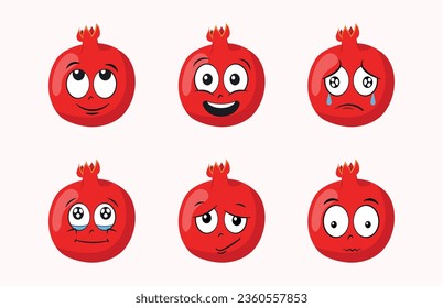 Cartoon pomegranate set with different emotions vector