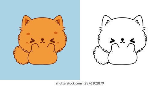 Cartoon Pomeranian Spitz Clipart for Coloring Page and Illustration. Clip Art Isolated Puppy. Cute Vector Illustration of a Kawaii Mammal Animal for Prints for Clothes, Stickers, Baby Shower. 