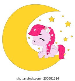 Cartoon pony lie on the Moon