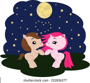 Cartoon pony love at night