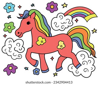 Cartoon Pony and Small Animal Illustration Poster Design