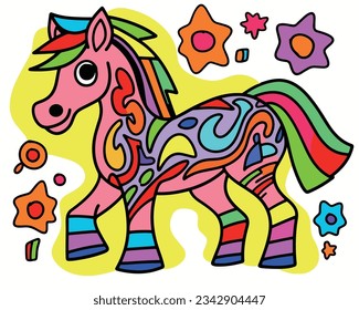 Cartoon Pony and Small Animal Illustration Poster Design