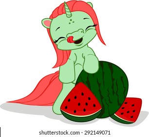 Cartoon pony with watermelon.
