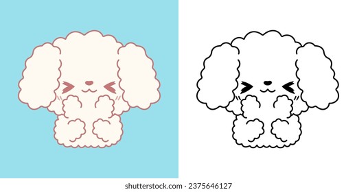 Cartoon Poodle Dog Clipart para página de colorear e ilustración. Imágenes prediseñadas con dogma aislada. Ilustración vectorial de un animal kawaii para impresiones de ropa, pegatinas, ducha para bebés. 