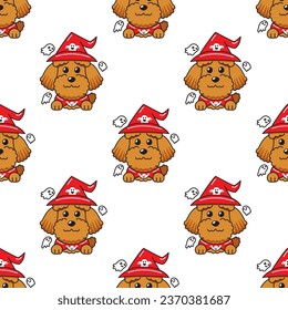 Cartoon poodle dog with halloween costume seamless pattern background for design.