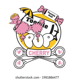 cartoon poodle vector illustration with candy logo