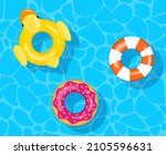 Cartoon pool swimming circles, floating rubber swim rings. Summer water toys in pool, floating inflatable lifebuoys vector illustration. Pool swimming circles. Swim pool ring, float in water