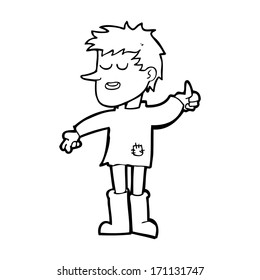 cartoon poor boy with positive attitude