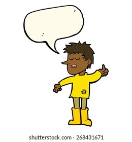 cartoon poor boy with positive attitude with speech bubble