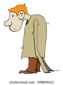 Cartoon of a poor boy with ragged clothes