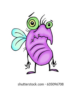 Cartoon poor fly. Vector illustration. Digital drawing cute sad character.