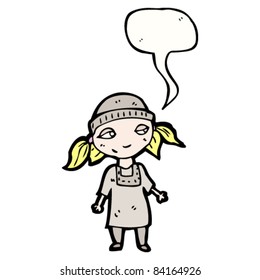 cartoon poor little orphan girl with speech bubble