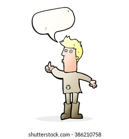 cartoon poor man with speech bubble