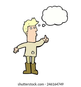 cartoon poor man with thought bubble
