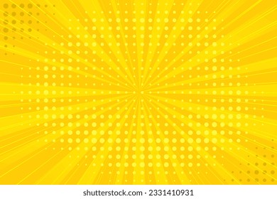 fondo de arte pop de caricatura con rayas y semitono de punto en amarillo