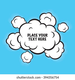 Cartoon pop art clouds isolated vector background on blue