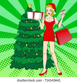 cartoon pop of woman with merry christmas on the green background