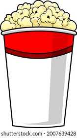Cartoon Popcorn Bucket Box. Vector Hand Drawn Illustration Isolated On Transparent Background