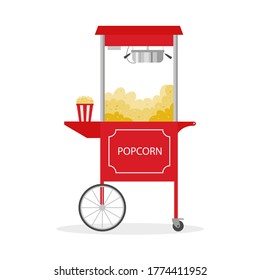 Cartoon Popcorn cart, street food. Vector illustration.