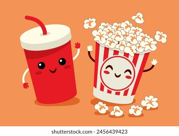 Cartoon Popcorn And Coke Characters