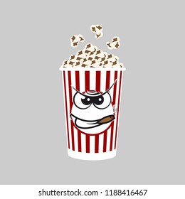 cartoon popcorn expression angry, annoyed, annoyed, flat .vector illustration