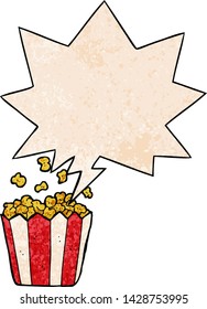 Cartoon Popcorn mit Sprachblase im Retro-Stil