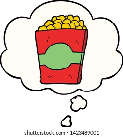 cartoon popcorn with thought bubble