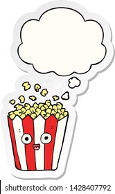 cartoon popcorn with thought bubble as a printed sticker