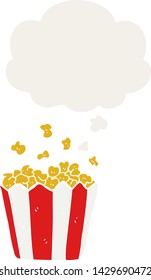 cartoon popcorn with thought bubble in retro style