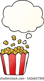 cartoon popcorn with thought bubble in smooth gradient style