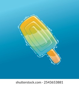 A cartoon popsicle floats in a body of water, likely a pool or ocean.  The image style is bright and cheerful, characteristic of a cartoon or children's illustration.