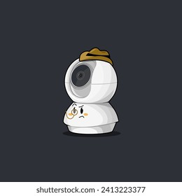 cartoon portable CCTV camera acting as a detective who records and investigates a case