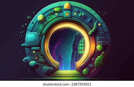 Cartoon portal to another world. Fantasy portal for the game. Flat vector illustration.