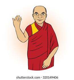 Cartoon portrait of buddhist monk.  Vector illustration