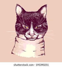 Cartoon portrait of a cat. Illustration