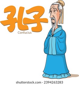 Cartoon portrait of Confucius: Ancient China philosopher and politician of the Spring and Autumn period. Translation: Confucius.