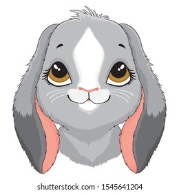 A cartoon portrait of a cute bunny face. Vector illustration.