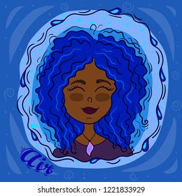 Cartoon portrait of a cute girl on a blue background