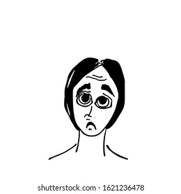 Cartoon portrait of a displeased man. Isolated on a white background. Stock vector illustration. Black and white graphics. Hand drawn. Vector doodles. Minimalism.