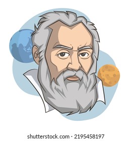 Cartoon portrait of Galileo Galilei. great scientific astronomer.