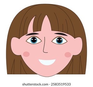 Cartoon portrait of a girl with bangs and light brown hair.