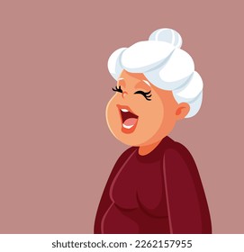 
Retrato de caricatura de una joven anciana feliz riéndose de vectores. Feliz abuela sintiéndose positiva y optimista 
