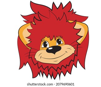 Cartoon portrait of a lion in isolate on a white background. Vector illustration.