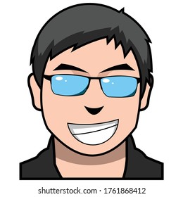 a cartoon portrait of man wearing glasses