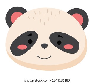 Cartoon portrait of the panda isolated on white. Cute bear flat vector illustration. Muzzle of wild animal icon. Forest inhabitant head one object. Emoji funny animal. Embarrassed smile emotion